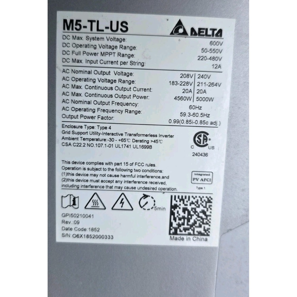 Delta Electronics M5-TL-US Solar Panel Inverter - Picture 7 of 7